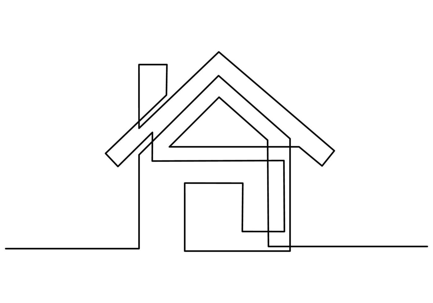 kontinuierliche Strichzeichnung des Hauses mit Kaminen. Hausarchitekturgebäude isolierte Minimalismuskonzept lokalisiert auf weißem Hintergrund. Landhaus. Immobilien minimalistisches Design. Vektorillustration vektor