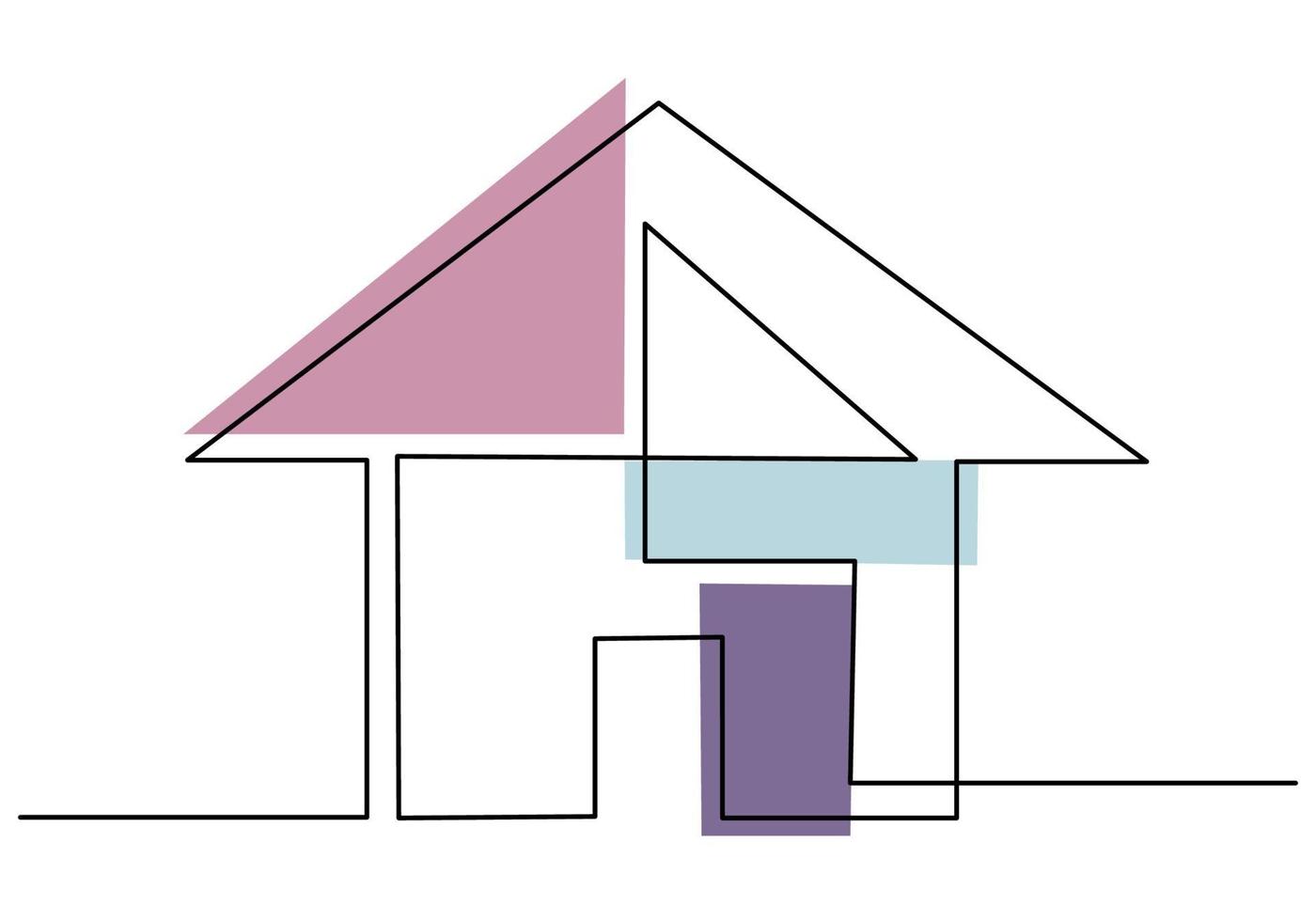 kontinuierliche Strichzeichnung des Hauses mit Kaminen. Hausarchitekturgebäude isolierte Minimalismuskonzept lokalisiert auf weißem Hintergrund. Landhaus. Immobilien minimalistisches Design. Vektorillustration vektor