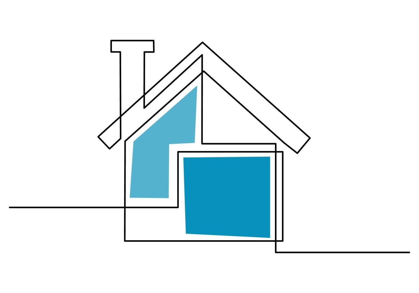 kontinuerlig linjeteckning av hus med skorstenar. hem arkitektonisk byggnad isolerade minimalism koncept isolerad på vit bakgrund. lantställe. fastighets minimalistisk design. vektor illustration