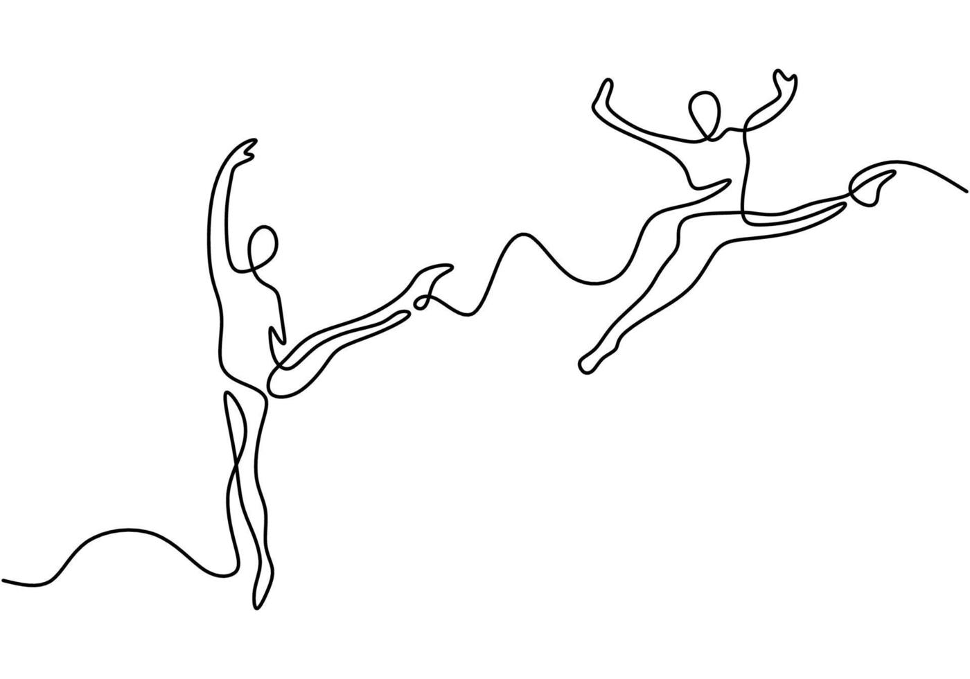 kontinuerlig linje ritning av älskande par kvinna och man dansar. energiska unga par dans av man och flicka isolerad på vit bakgrund. handritad dansare bild silhuett. vektor illustration