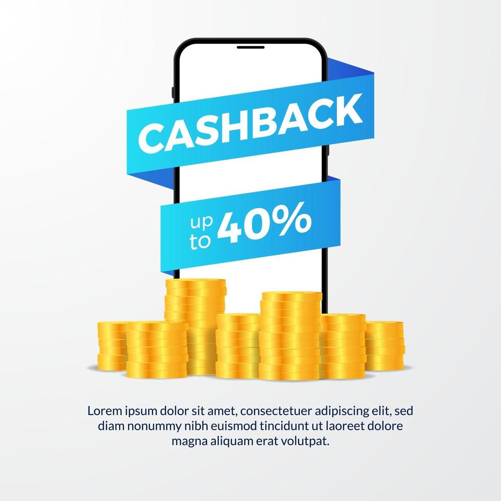 Cashback-Promotion für E-Commerce-Site mit 3D-Telefon und Dollar-Goldmünzen-Illustrationskonzept für Banner-Flyer-Poster vektor