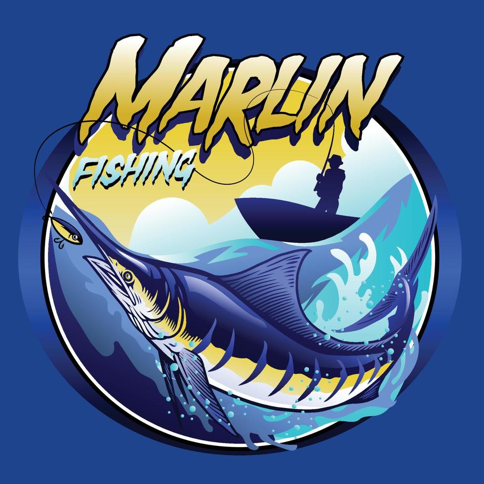 T-Shirt Design von Marlin beim das Meer vektor