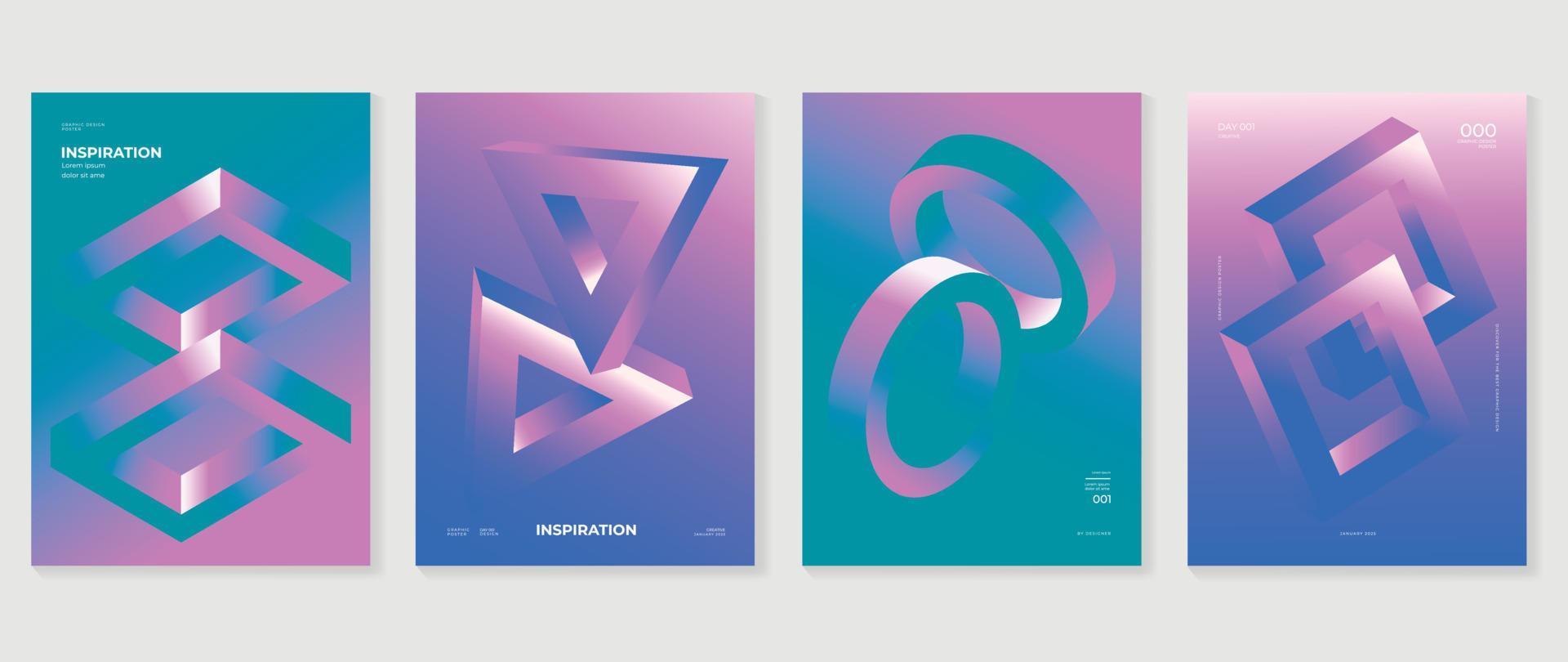 abstrakt Gradient Hintergrund Vektor Satz. minimalistisch Stil Startseite Vorlage mit beschwingt Perspektive 3d geometrisch Prisma Formen Sammlung. Ideal Design zum Sozial Medien, Poster, Abdeckung, Banner, Flyer.