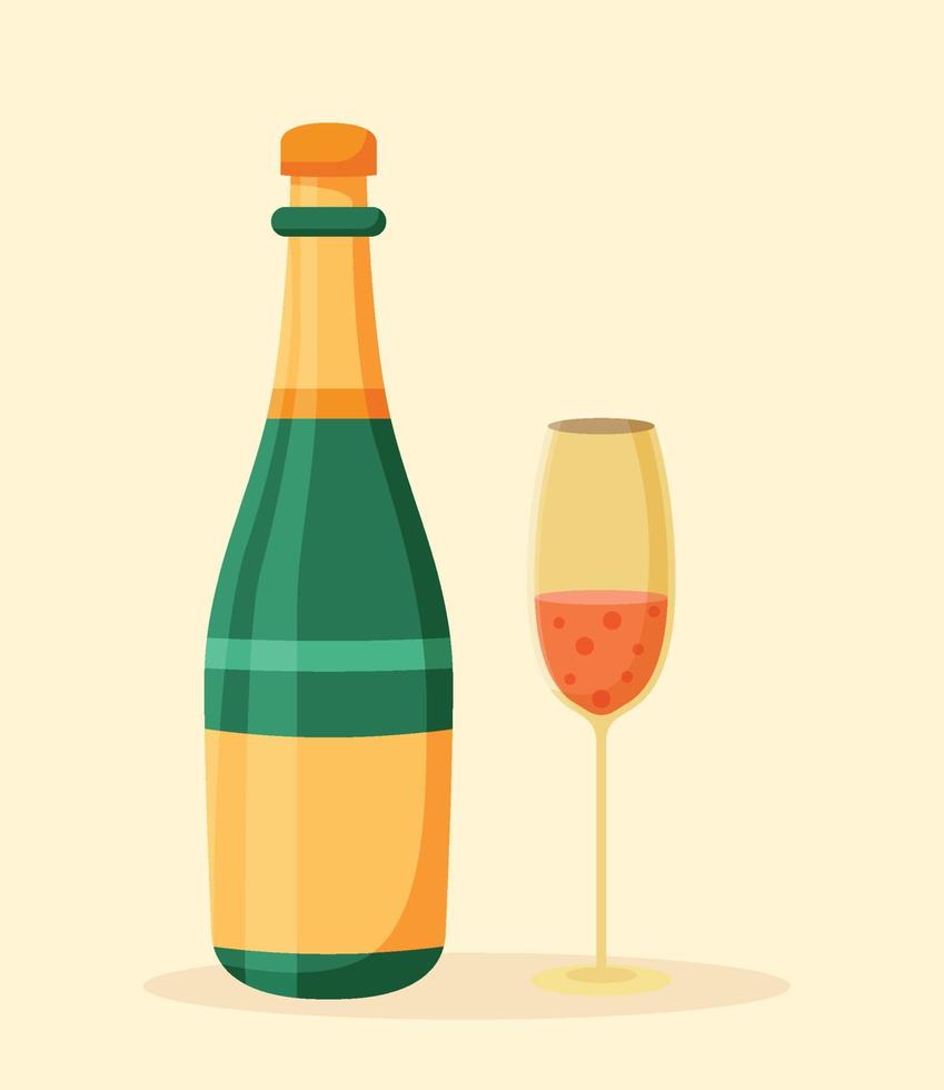 champagne flaska och glas. Skål firande vektor illustration