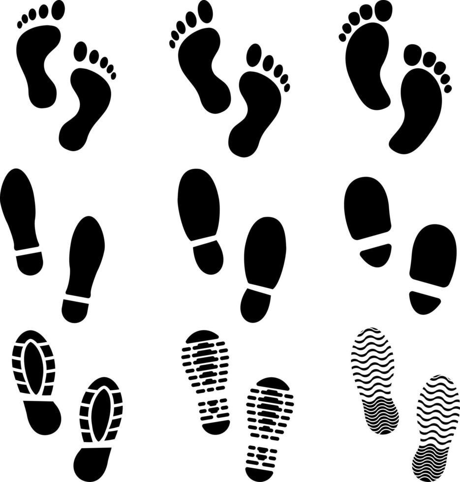 Fußabdruck Symbol Satz. Fußabdruck Symbol von Menschen zum Symbol und unterzeichnen. Zeichen von Fuß und Schuhe zum Grafik Ressource Design. Symbol Blatt von Fußabdruck Vektor Illustration