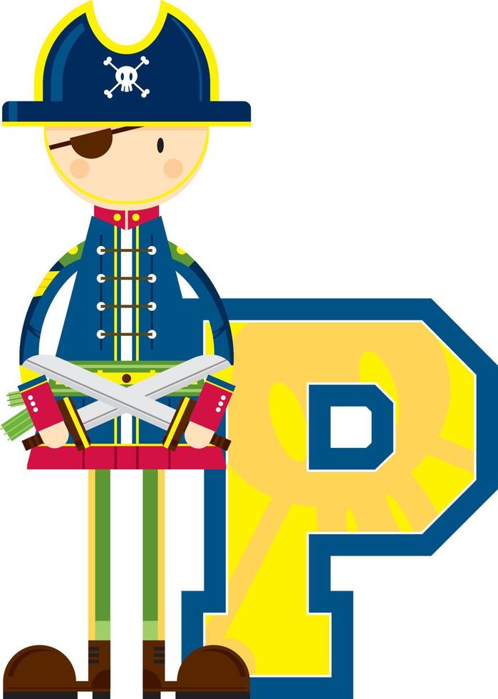 p är för pirat skrävlande alfabet inlärning pedagogisk illustration vektor
