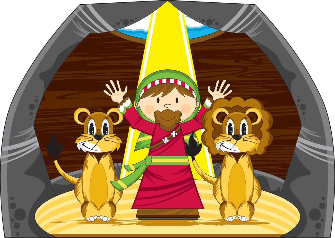 daniel und das Löwen im Höhle lehrreich Bibel Geschichte Illustration vektor