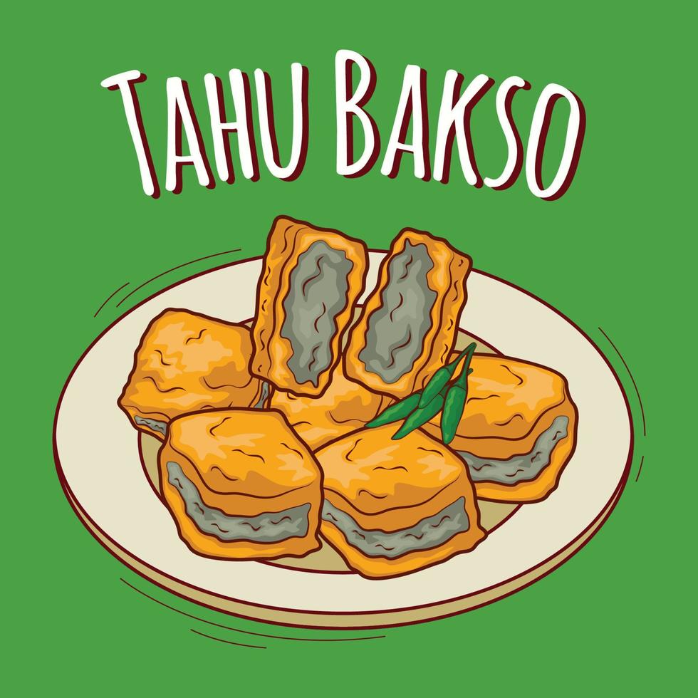 tahu bakso illustration indonesisches essen mit cartoon-stil vektor