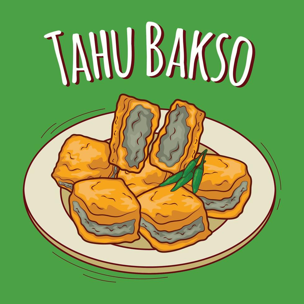 tahu bakso illustration indonesiska mat med tecknad serie stil vektor