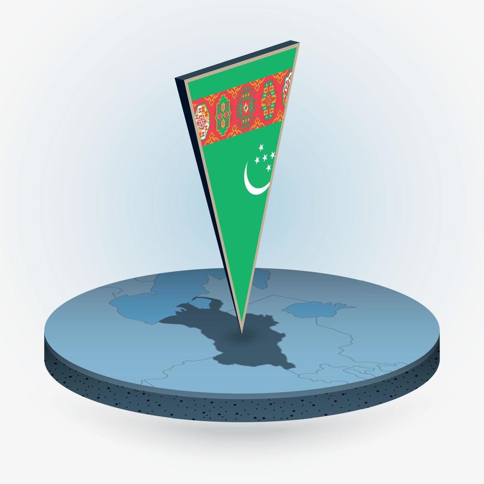 turkmenistan Karta i runda isometrisk stil med triangel- 3d flagga av turkmenistan vektor