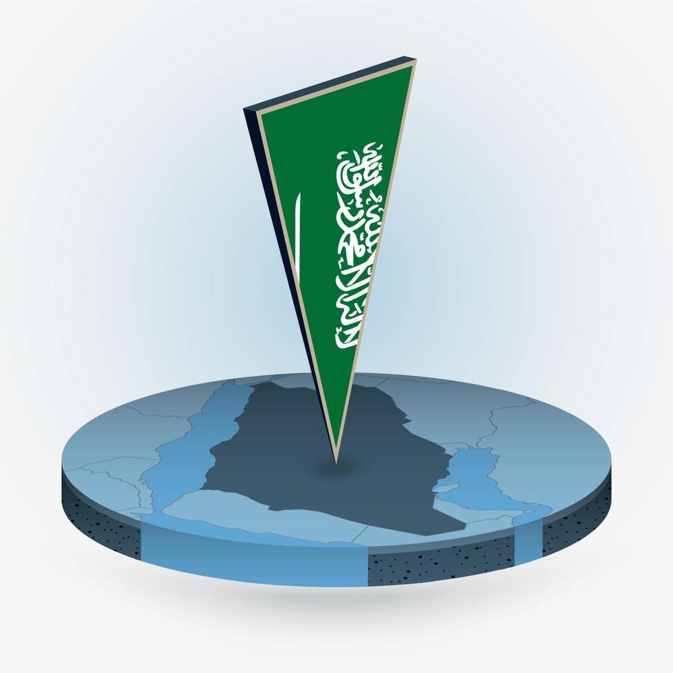 Saudi Arabien Karte im runden isometrisch Stil mit dreieckig 3d Flagge von Saudi Arabien vektor