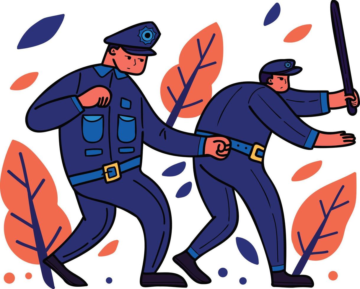 de polis är fångst brottslingar illustration i klotter stil vektor