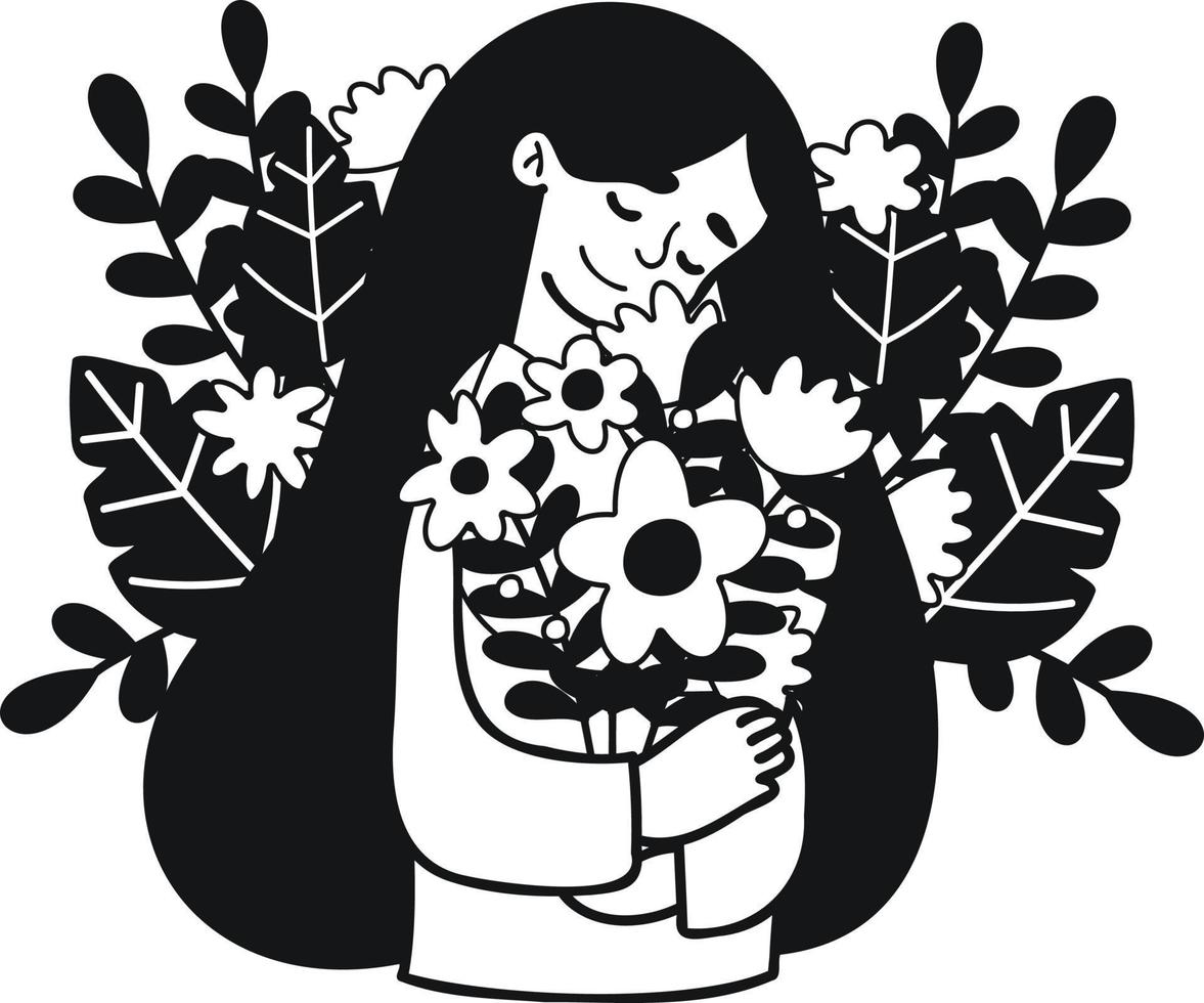 kvinna med blomma i kvinna dag begrepp illustration i klotter stil vektor