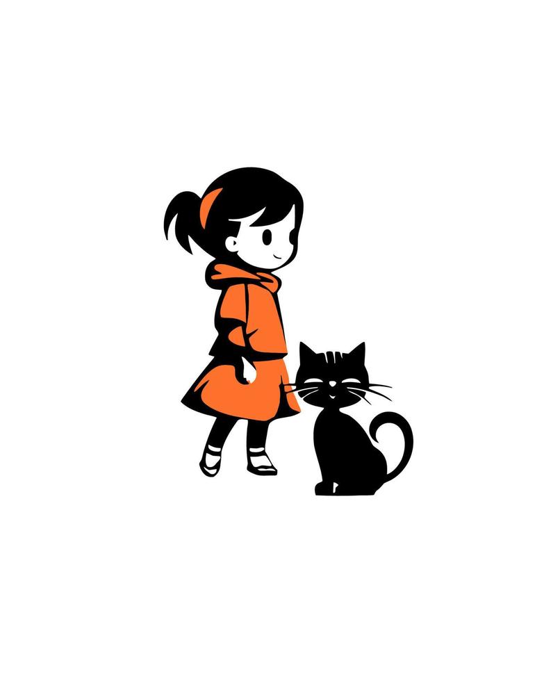 klein Mädchen und ihr Katze vektor