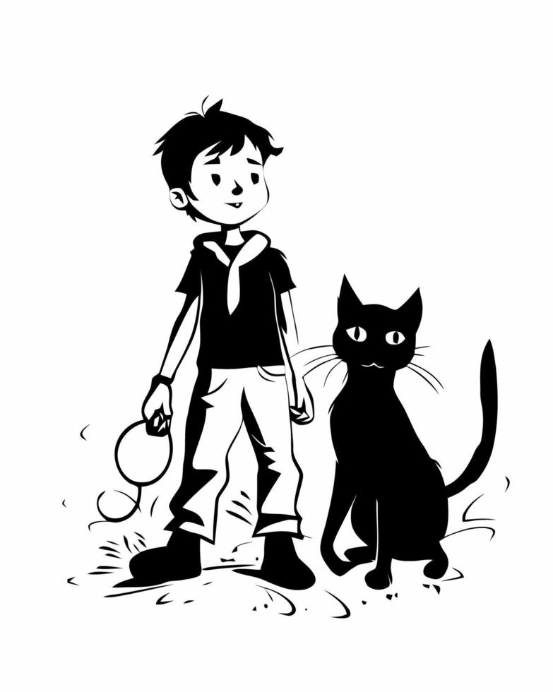 pojke och katt vän vektor