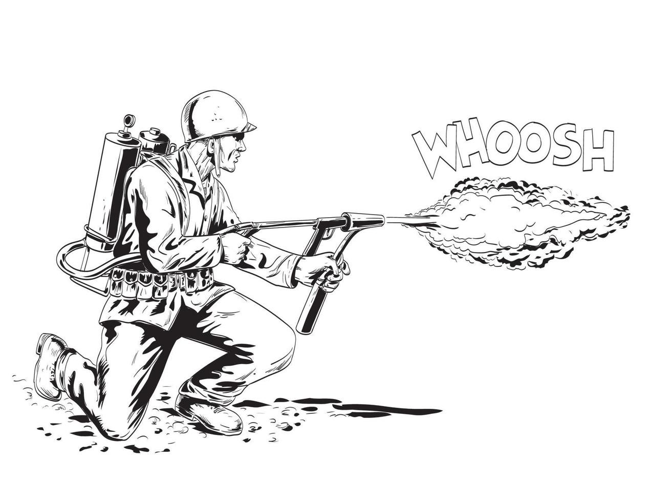 värld krig två amerikan gi soldat bränning bazooka eller spisrör raket bärraket serier stil teckning vektor