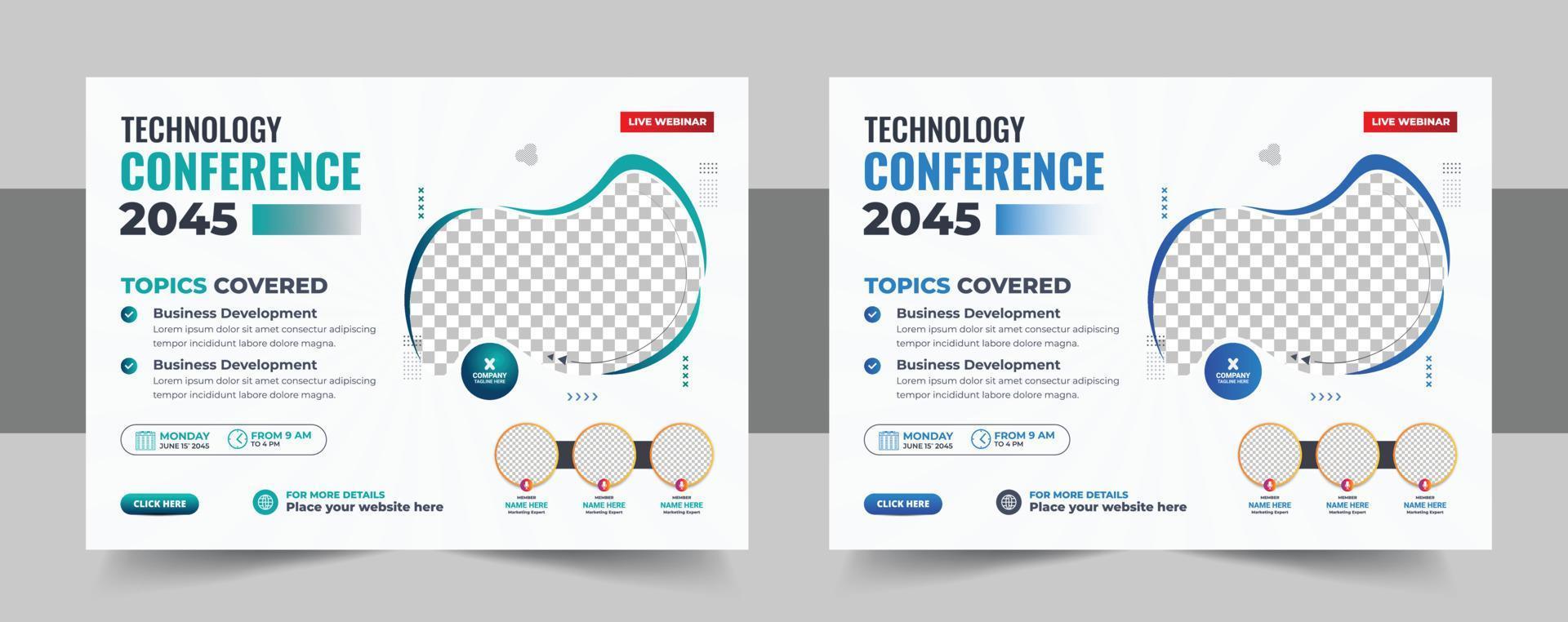 korporativ horizontal Geschäft Konferenz Flyer Vorlage bündeln oder online Webinar und Technologie Konferenz Sozial Medien Banner Layout. Leben Webinar Veranstaltung Einladung Banner Vorlage vektor