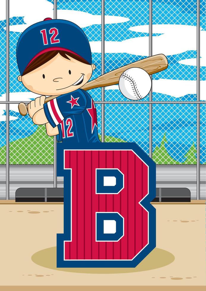 b är för baseboll spelare alfabet inlärning pedagogisk illustration vektor