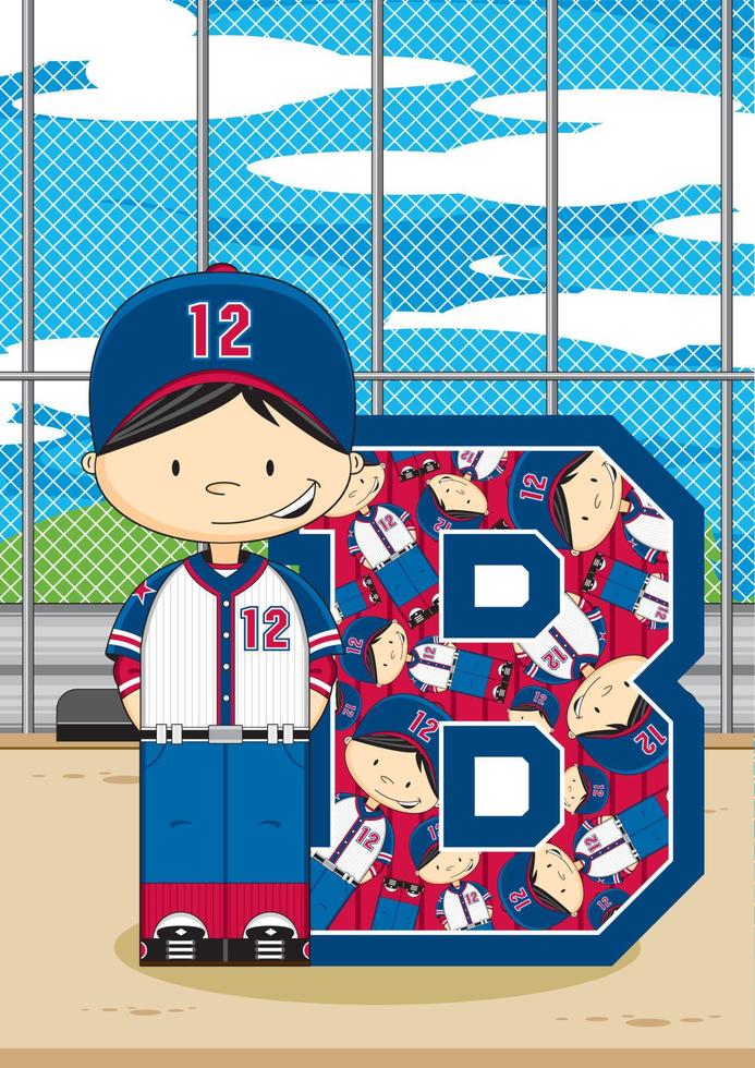 b ist zum Baseball Spieler Alphabet Lernen lehrreich Illustration vektor