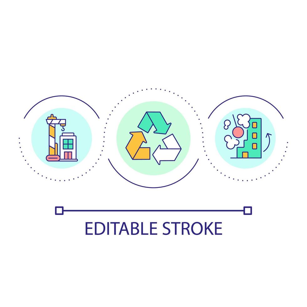 återvinning av gammal byggnader slinga begrepp ikon. hållbar urban konstruktion. arkitektur förbättring abstrakt aning tunn linje illustration. isolerat översikt teckning. redigerbar stroke vektor