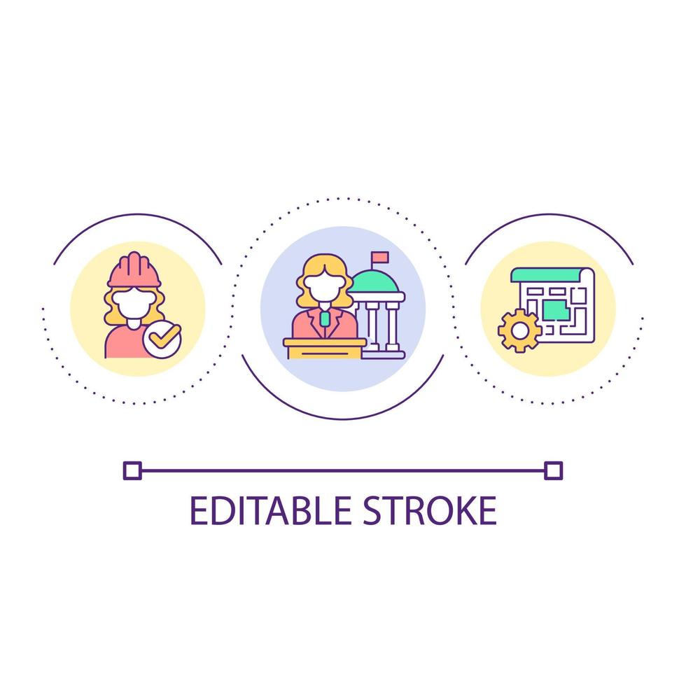representation kvinnor i stad regering slinga begrepp ikon. kön jämlikhet. bemyndigande abstrakt aning tunn linje illustration. isolerat översikt teckning. redigerbar stroke vektor