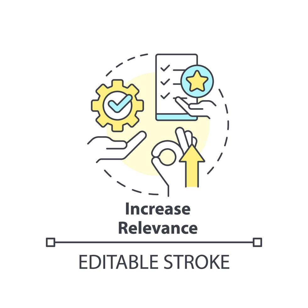 öka relevans begrepp ikon. värdefullt Produkter. hantera priser abstrakt aning tunn linje illustration. isolerat översikt teckning. redigerbar stroke vektor