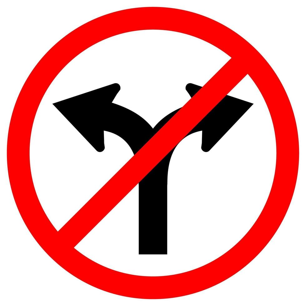 förbjud gaffelvägen inte sväng höger eller sväng vänster trafik symbol tecken isolera på vit bakgrund vektor