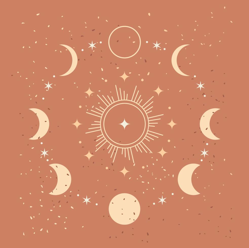 måne faser ikon natt Plats astronomi och natur måne faser sfär skugga. de hela cykel från ny måne till full måne. vektor
