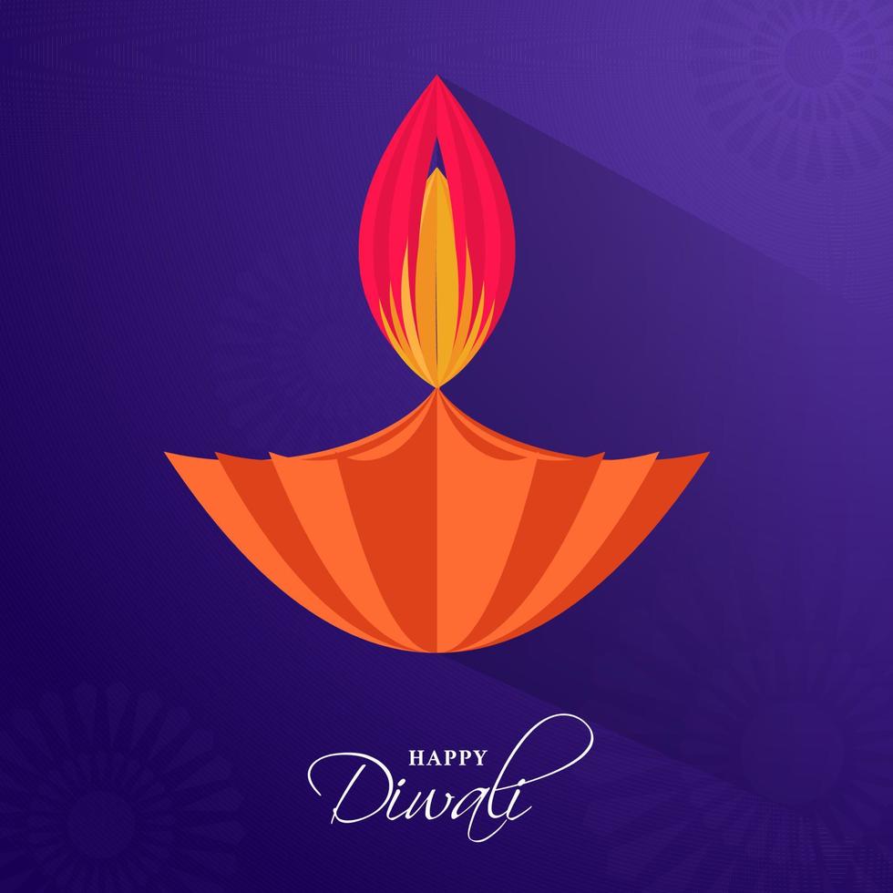 Papier Schnitt beleuchtet Öl Lampe auf violett Mandala Hintergrund zum glücklich Diwali Feier. vektor