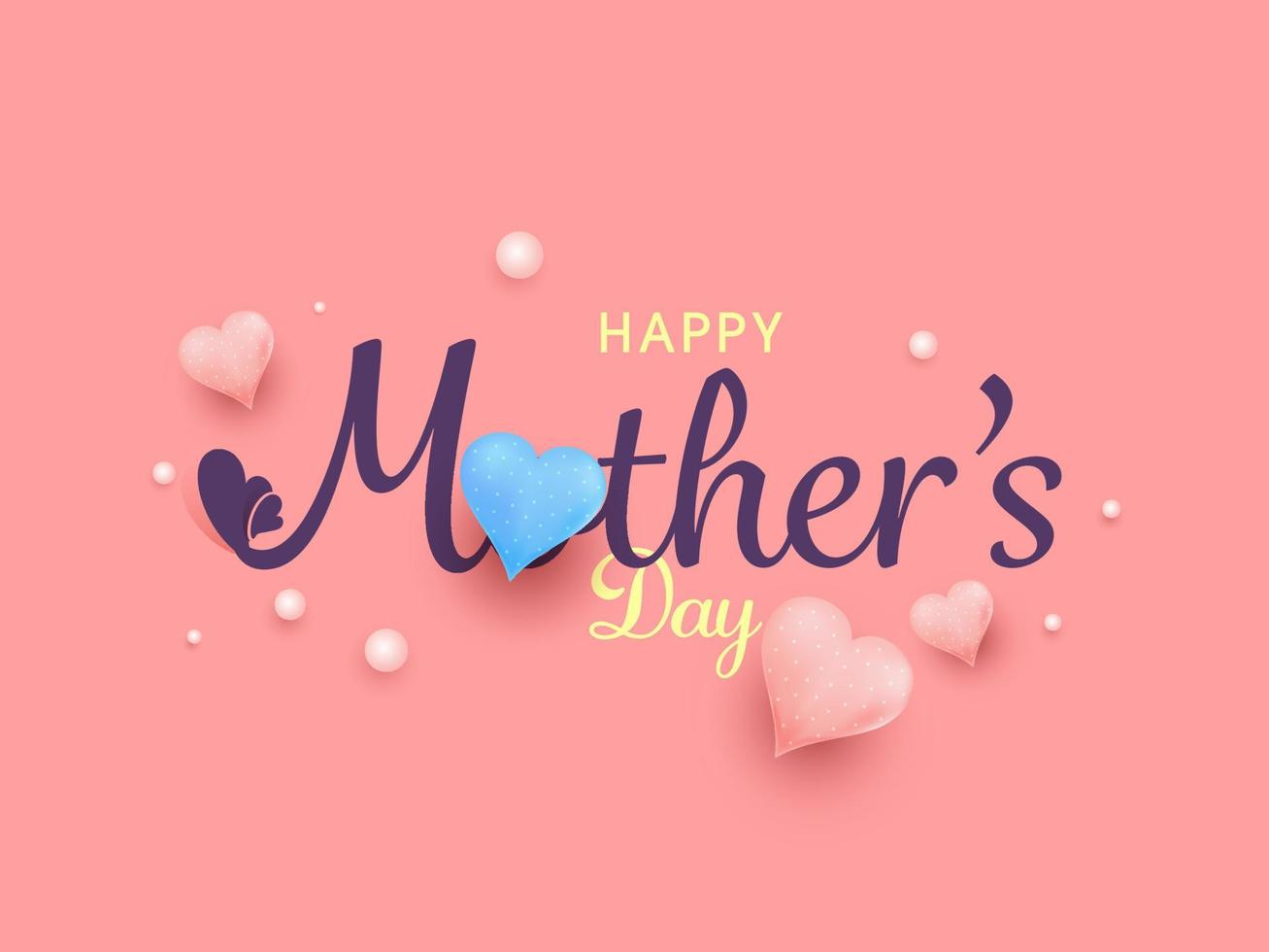 skön text Lycklig mors dag med färgrik hjärtan, pärlor på rosa bakgrund. vektor