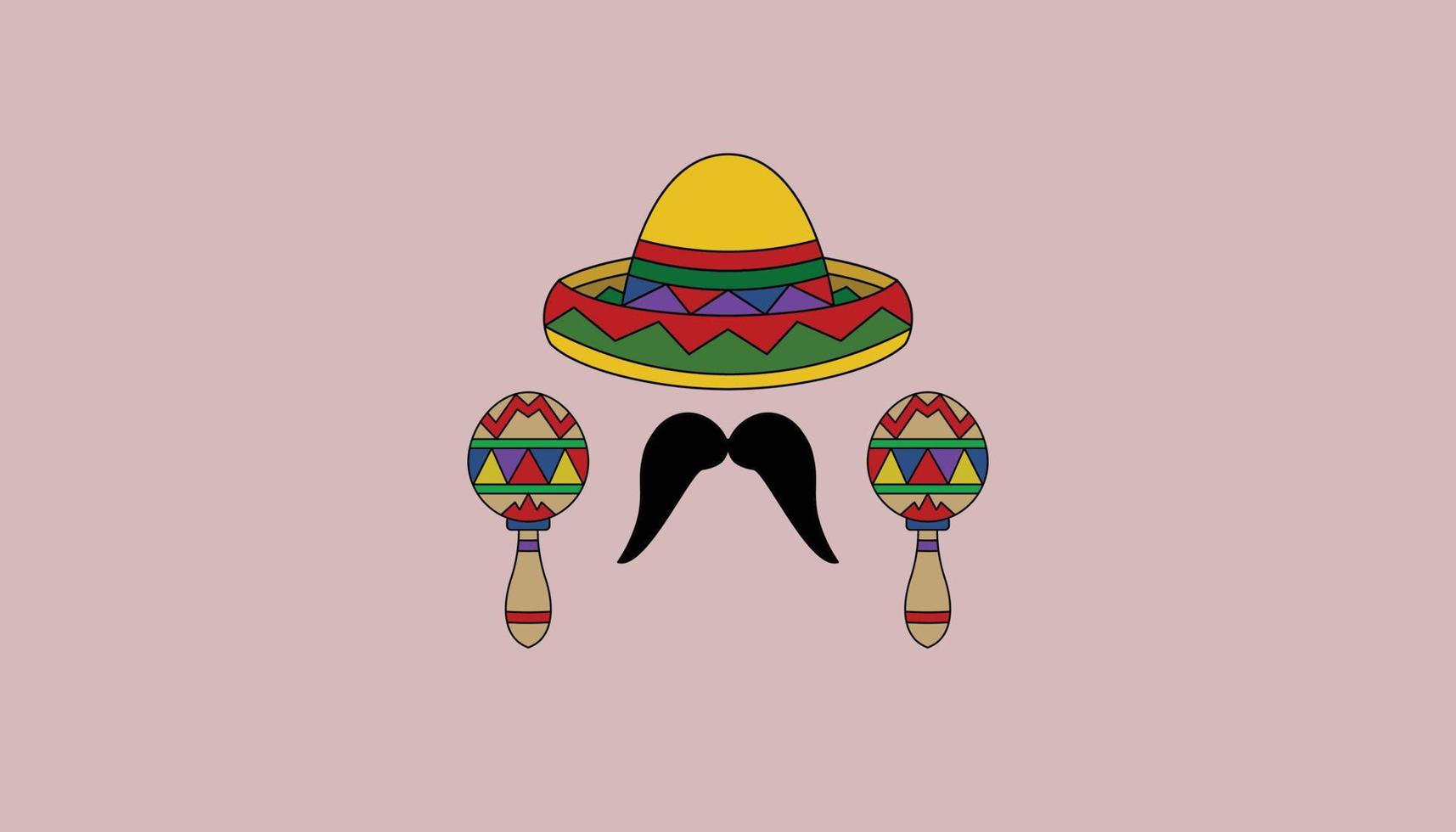 Illustration von Mexikaner Kultur cinco de Mayo . Dort sind Musical Instrumente, Hüte und Schnurrbärte im das Stil von Mexikaner vektor