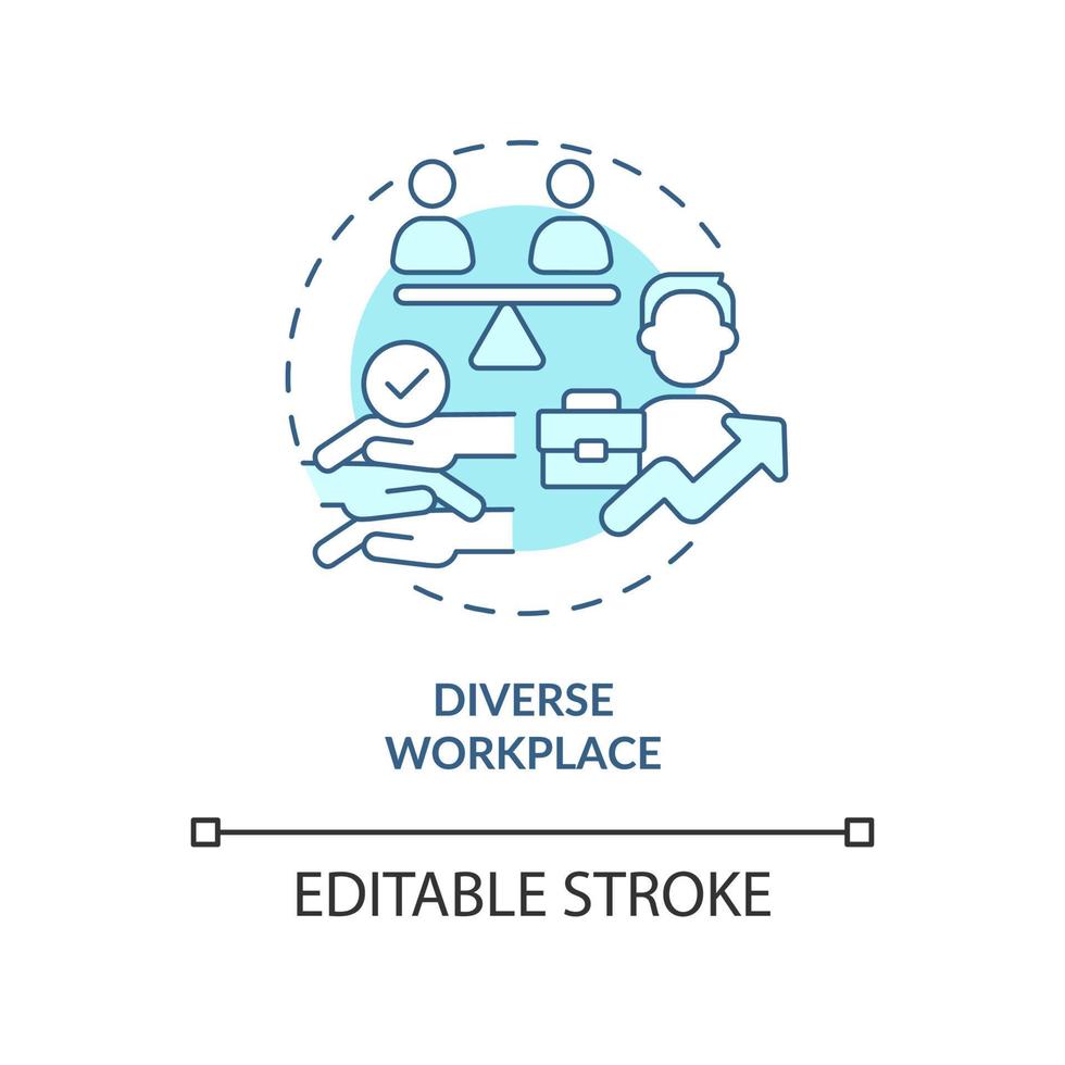 olika arbetsplats turkos begrepp ikon. mångfald lagarbete. likvärdig på karriär abstrakt aning tunn linje illustration. isolerat översikt teckning. redigerbar stroke vektor
