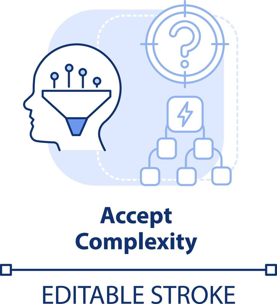 akzeptieren Komplexität Licht Blau Konzept Symbol. herausfordernd Situationen. Anpassung abstrakt Idee dünn Linie Illustration. isoliert Gliederung Zeichnung. editierbar Schlaganfall vektor