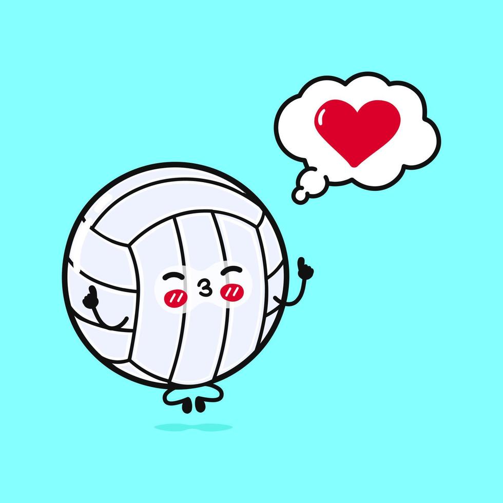 süß komisch Volleyball tun Yoga mit Rede Blase. Vektor Hand gezeichnet Karikatur kawaii Charakter Illustration Symbol. isoliert auf Blau Hintergrund. Volleyball Ball im Liebe Charakter Konzept