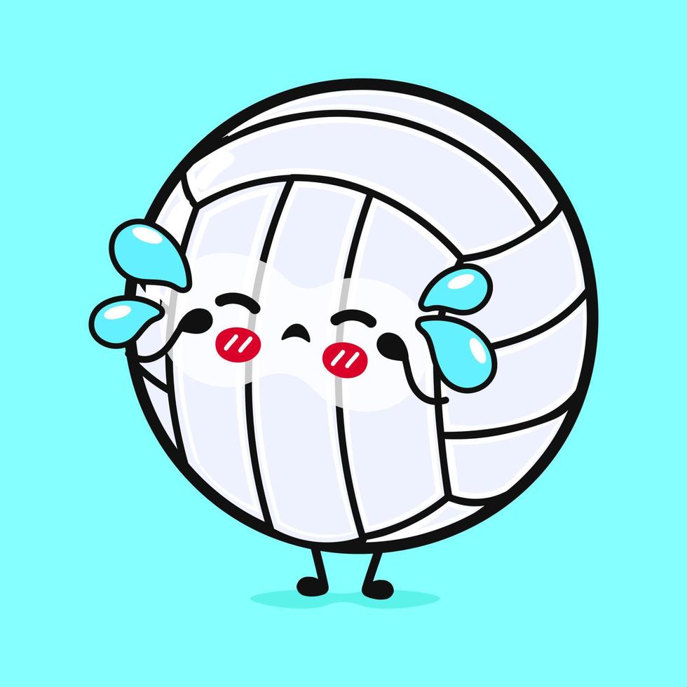 süß Weinen Volleyball Charakter. Vektor Hand gezeichnet Karikatur kawaii Charakter Illustration Symbol. isoliert auf Blau Hintergrund. traurig Volleyball Ball Charakter Konzept