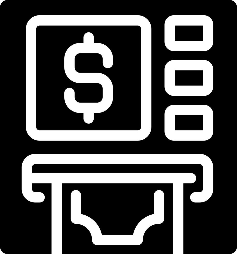 Bankomat svart glyf ikon. automatiserad kassör maskin. bortdragande kontanter. finansiell transaktioner. datoriserad enhet. silhuett symbol på vit Plats. fast piktogram. vektor isolerat illustration