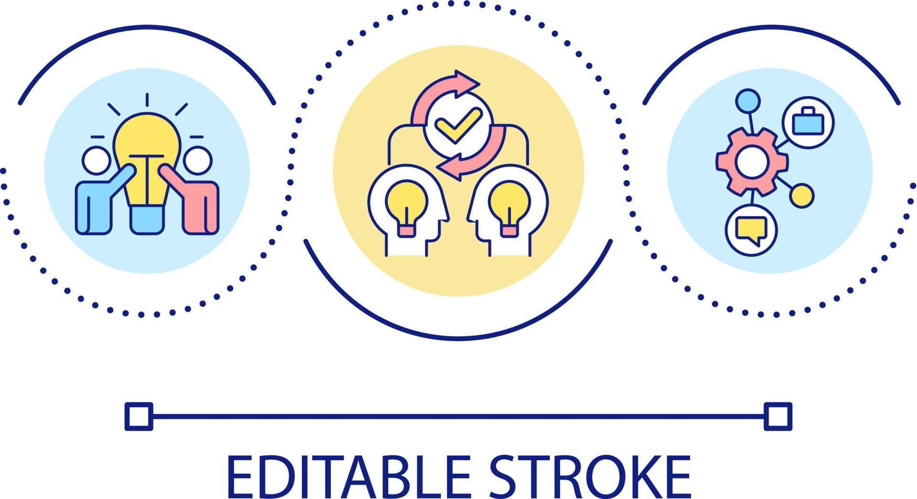 dela med sig idéer och expertis slinga begrepp ikon. lagarbete och samarbete. företag konsolidering abstrakt aning tunn linje illustration. isolerat översikt teckning. redigerbar stroke vektor