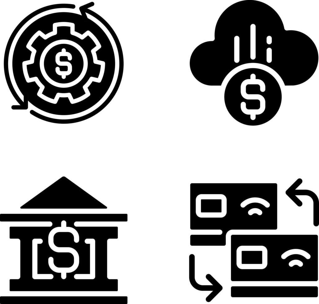 finanziell Dienstleistungen schwarz Glyphe Symbole einstellen auf Weiß Raum. Geld Management. Karte überweisen. Wolke Zahlung. finanziell Institution. Silhouette Symbole. solide Piktogramm Pack. Vektor isoliert Illustration