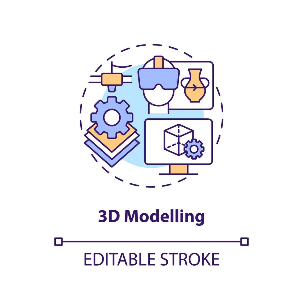 3d modellering begrepp ikon. virtuell fast egendom generation. metavers teknologi abstrakt aning tunn linje illustration. isolerat översikt teckning. redigerbar stroke vektor