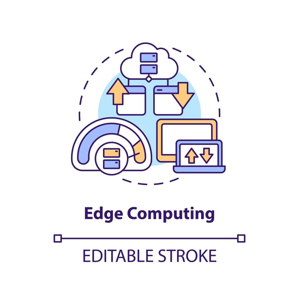 Kante Computing Konzept Symbol. schneller Daten Übertragung. Metaverse Technologie abstrakt Idee dünn Linie Illustration. isoliert Gliederung Zeichnung. editierbar Schlaganfall vektor