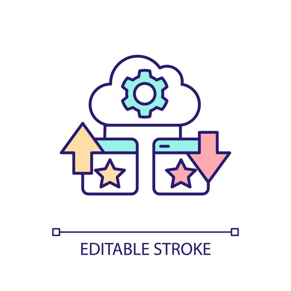moln ladda upp och ladda ner rgb Färg ikon. server förbindelse. moln lagring service. uppkopplad systemet inställningar. isolerat vektor illustration. enkel fylld linje teckning. redigerbar stroke