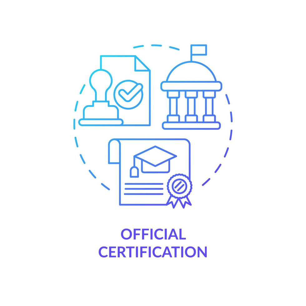 officiell certifiering blå lutning begrepp ikon. studerande dokument. fördel av formell utbildning abstrakt aning tunn linje illustration. isolerat översikt teckning vektor