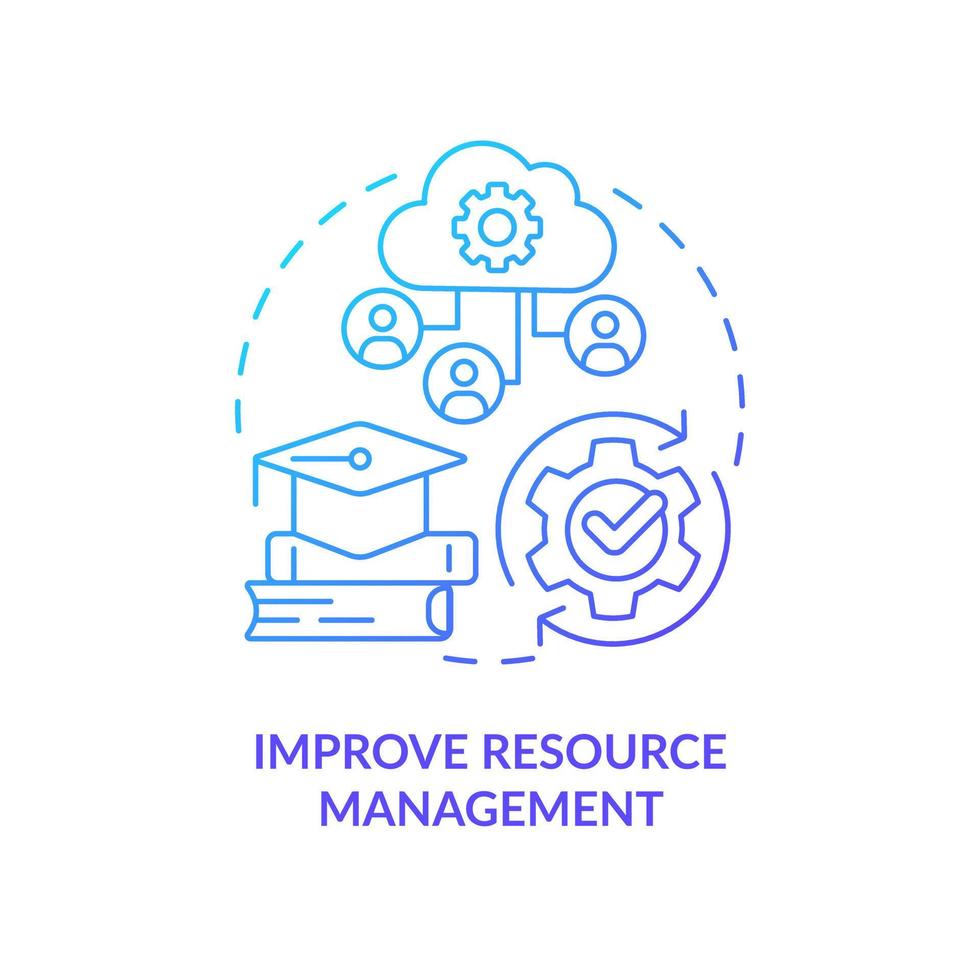 Verbesserung Ressource Verwaltung Blau Gradient Konzept Symbol. Vorteil von Industrie Spezifisch erp abstrakt Idee dünn Linie Illustration. isoliert Gliederung Zeichnung vektor