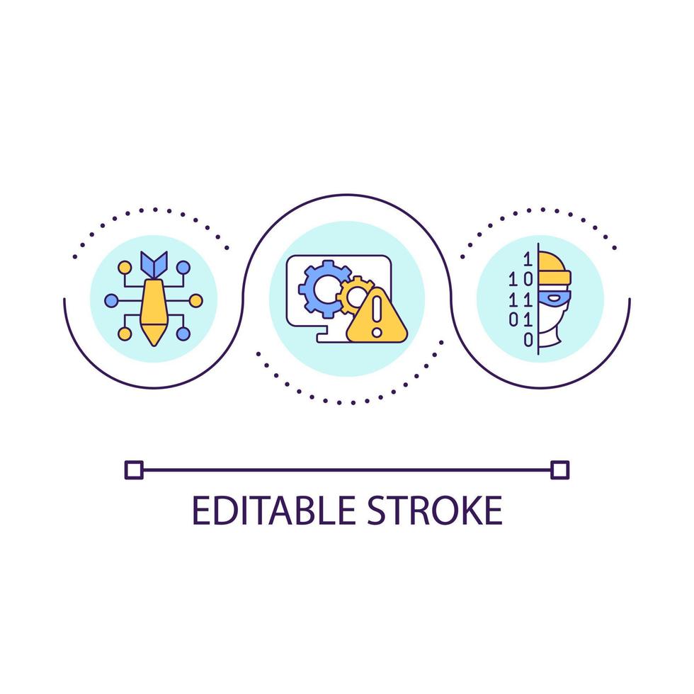 Cyber Terrorismus Schleife Konzept Symbol. hacken Programme. Computer Viren. infiziert Software abstrakt Idee dünn Linie Illustration. isoliert Gliederung Zeichnung. editierbar Schlaganfall vektor