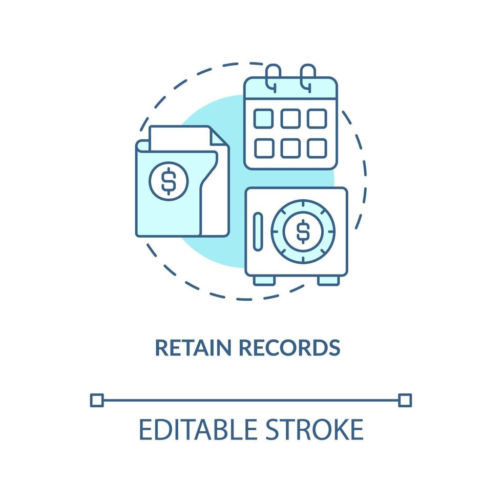 behalten Aufzeichnungen Türkis Konzept Symbol. finanziell Unterlagen. Lohn-und Gehaltsabrechnung wird bearbeitet Schritt abstrakt Idee dünn Linie Illustration. isoliert Gliederung Zeichnung. editierbar Schlaganfall vektor