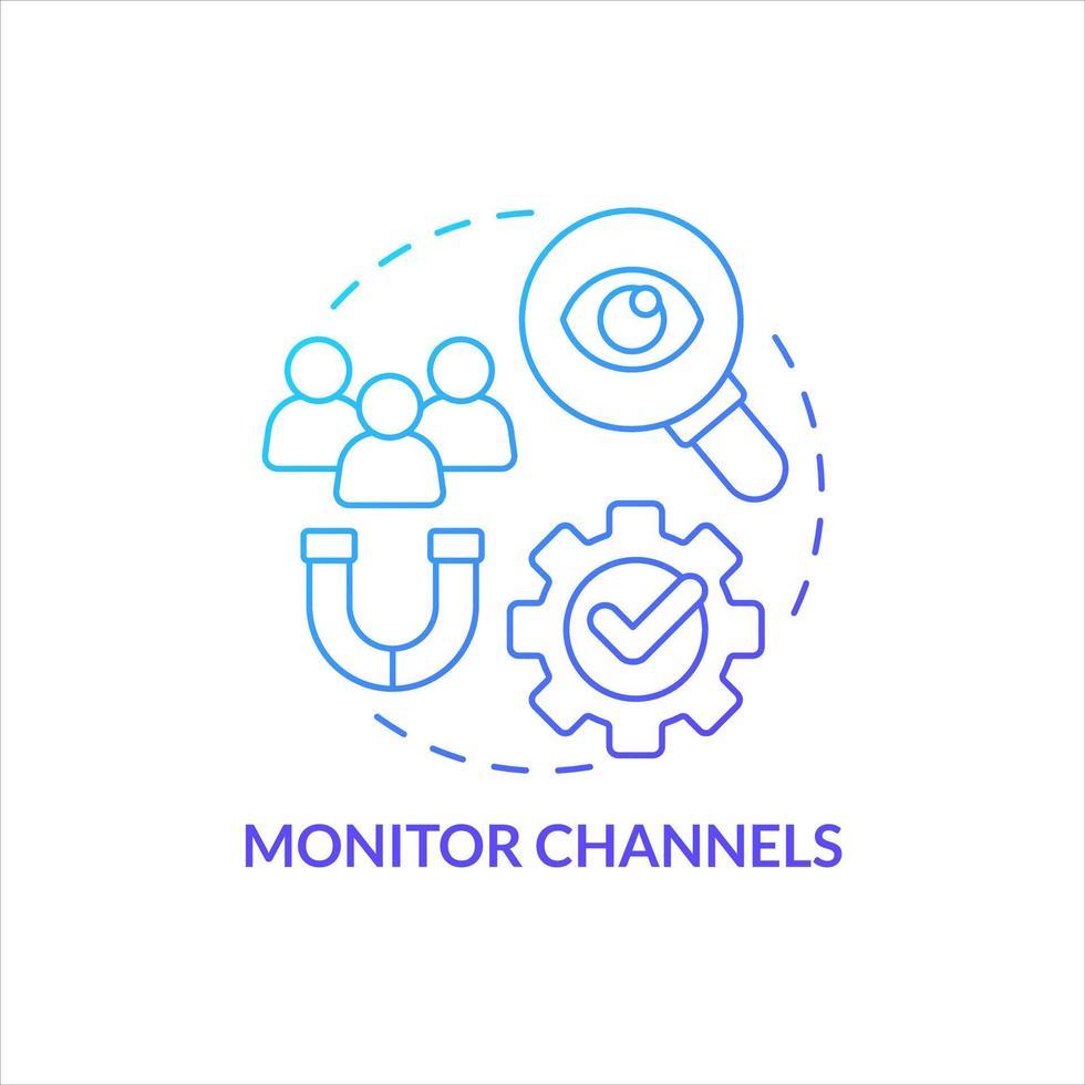 Monitor Kanäle Blau Gradient Konzept Symbol. Interaktion mit Marke. Sozial Medien. einbeziehen Kunden abstrakt Idee dünn Linie Illustration. isoliert Gliederung Zeichnung vektor