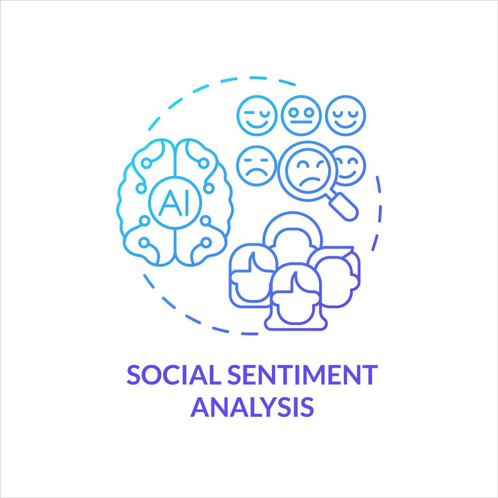 Sozial Gefühl Analyse Blau Gradient Konzept Symbol. Verhalten Forschung. Neuromarketing. ai Technologie abstrakt Idee dünn Linie Illustration. isoliert Gliederung Zeichnung vektor