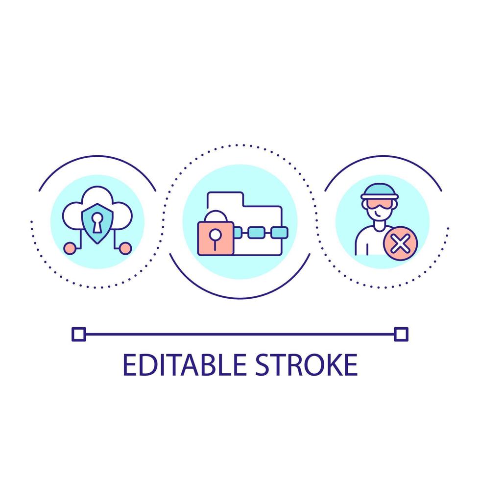 förhindra data brott slinga begrepp ikon. undvika dataintrång ge sig på. moln säkerhet. databas säkerhet abstrakt aning tunn linje illustration. isolerat översikt teckning. redigerbar stroke vektor