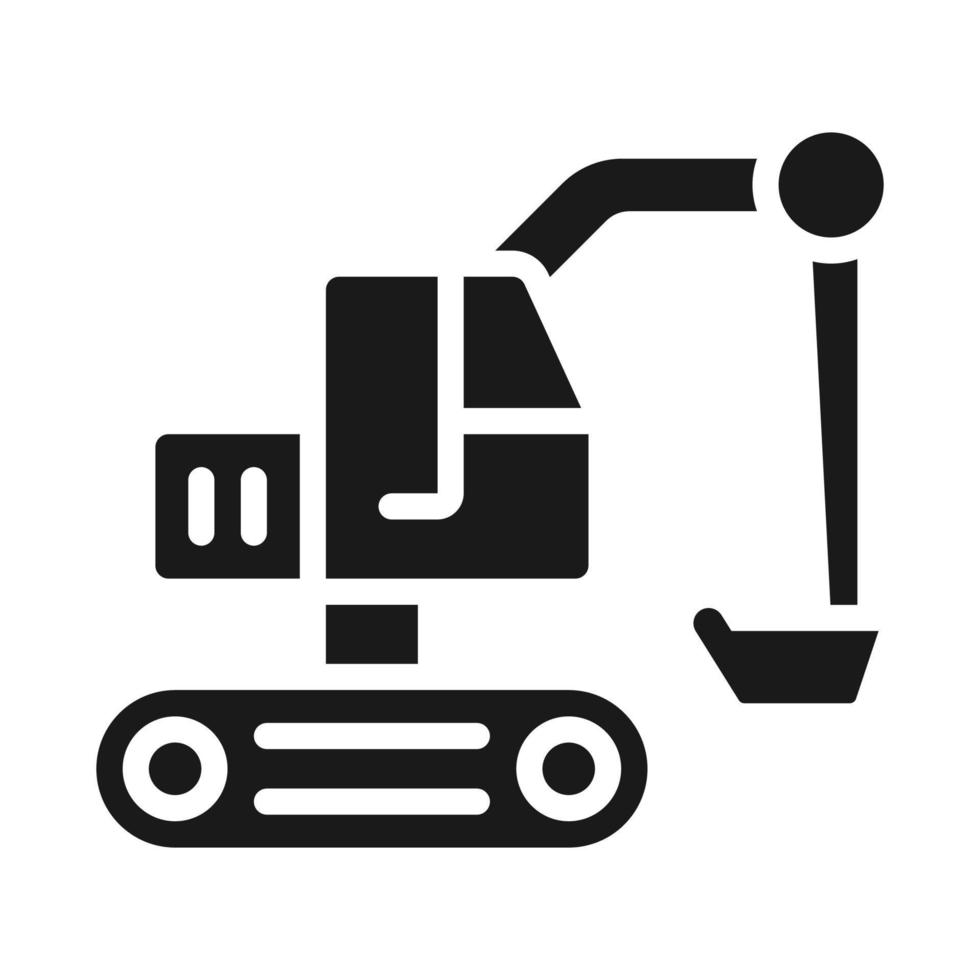 Bagger schwarz Glyphe Symbol. schwer Ausrüstung Maschine. Kohle Bergbau Industrie. Motor- Fahrzeug. Erz Extraktion. Silhouette Symbol auf Weiß Raum. solide Piktogramm. Vektor isoliert Illustration