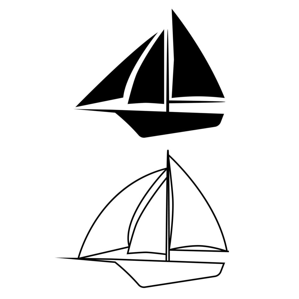 segelbåt ikon vektor uppsättning. Yacht illustration tecken samling. segling fartyg symbol. segelfisk logotyp.